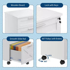 Caisson de classement mobile à 3 tiroirs avec serrure et roulettes, rangement de bureau sous le bureau pour documents de format Lettre, A4, Légal