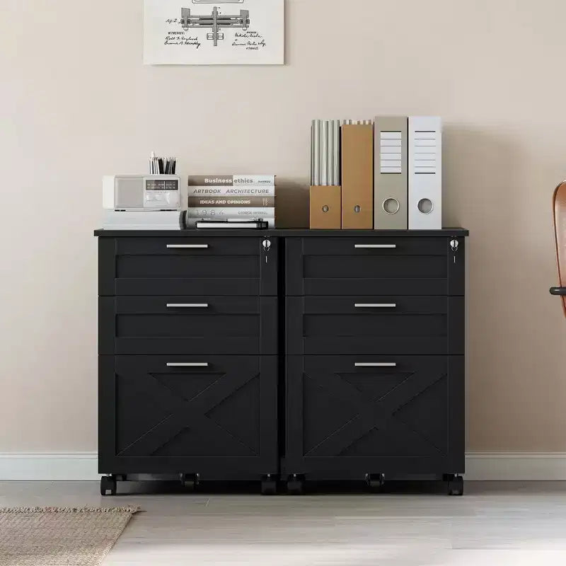 Caisson de classement mobile à 3 tiroirs avec serrure et roulettes, rangement de bureau sous le bureau pour documents de format Lettre, A4, Légal