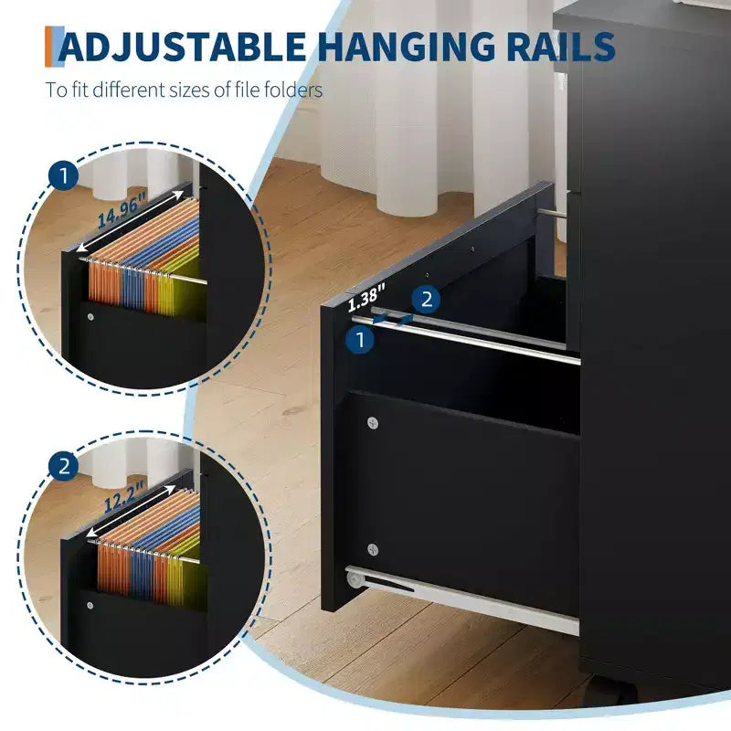 Caisson de classement mobile à 3 tiroirs avec serrure et roulettes, rangement de bureau sous le bureau pour documents de format Lettre, A4, Légal