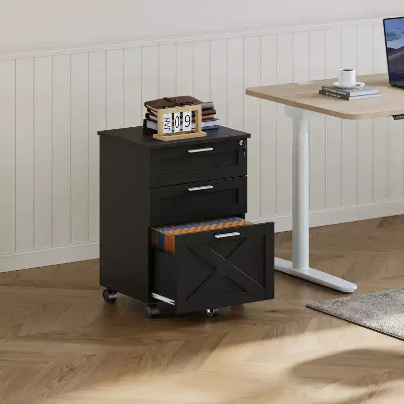 Caisson de classement mobile à 3 tiroirs avec serrure et roulettes, rangement de bureau sous le bureau pour documents de format Lettre, A4, Légal