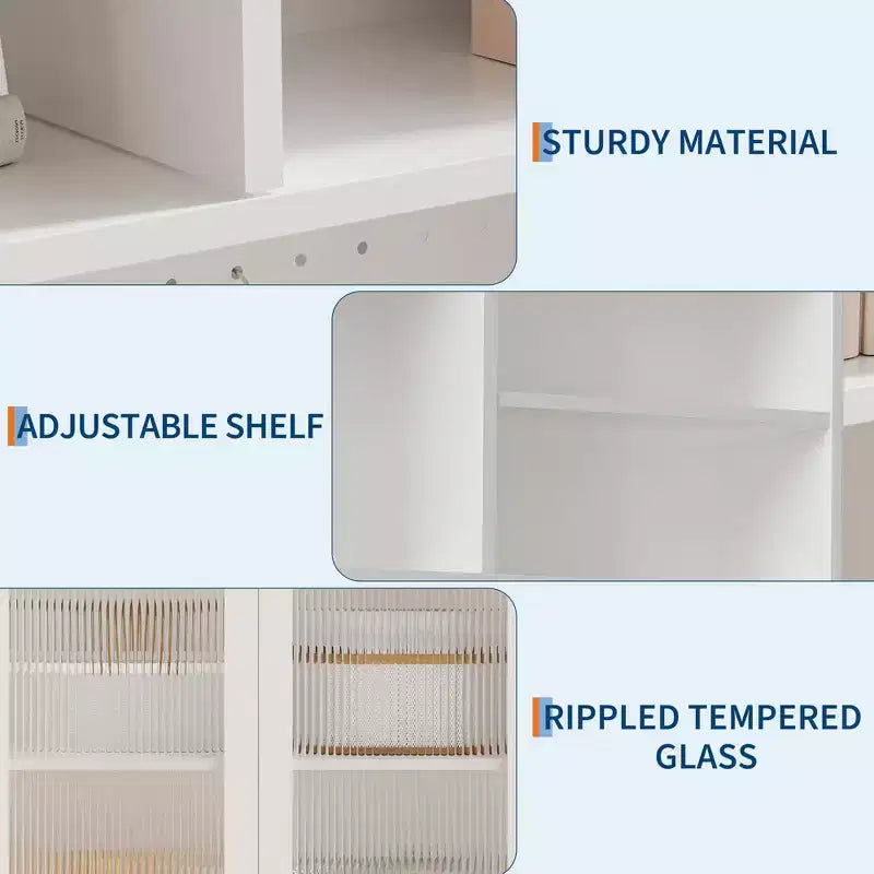 Meuble de garde-manger de 180 cm de haut avec 2 portes vitrées, panneau perforé DIY et étagères réglables, style ferme moderne
