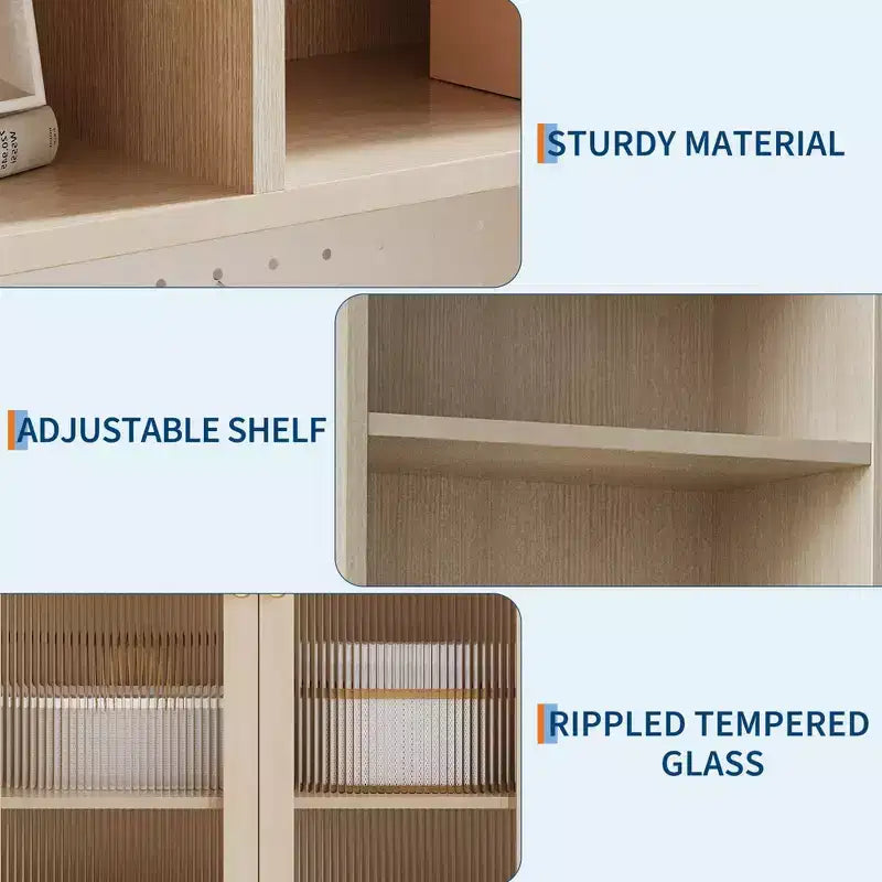 Meuble de garde-manger de 180 cm de haut avec 2 portes vitrées, panneau perforé DIY et étagères réglables, style ferme moderne