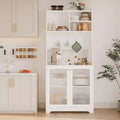 Meuble de garde-manger de 180 cm de haut avec 2 portes vitrées, panneau perforé DIY et étagères réglables, style ferme moderne