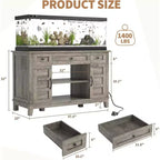 Meuble de support pour aquarium de 200-280 litres avec prise de courant, 3 tiroirs et placards, 635 kg, style ferme