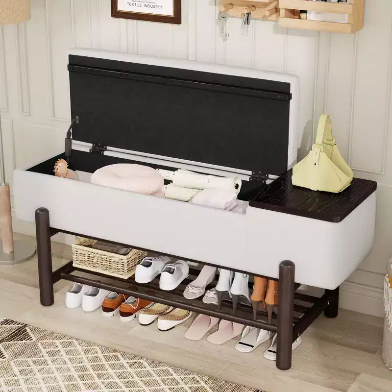 Banc de rangement capitonné moderne avec coffre de rangement et étagère à chaussures, banc d'entrée