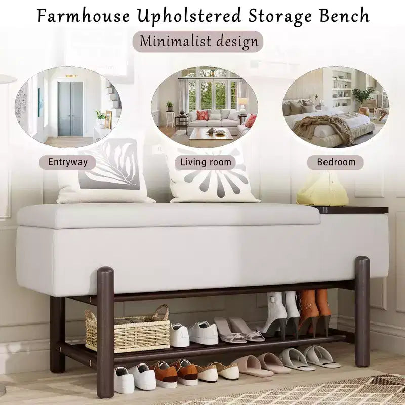 Banc de rangement capitonné moderne avec coffre de rangement et étagère à chaussures, banc d'entrée