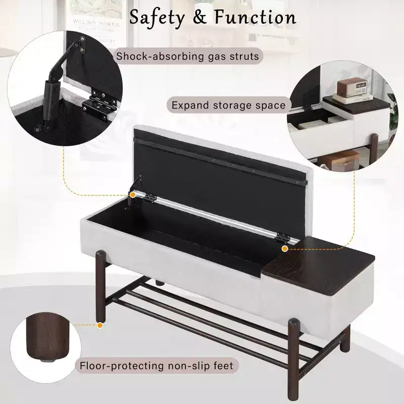 Banc de rangement capitonné moderne avec coffre de rangement et étagère à chaussures, banc d'entrée