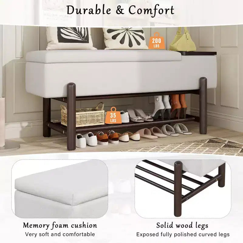 Banc de rangement capitonné moderne avec coffre de rangement et étagère à chaussures, banc d'entrée