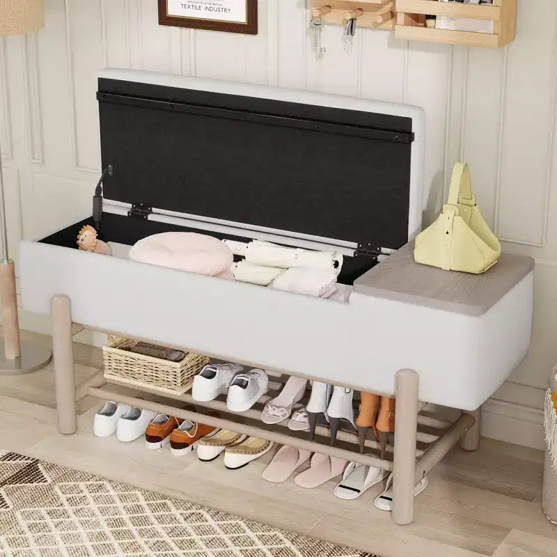 Banc de rangement capitonné moderne avec coffre de rangement et étagère à chaussures, banc d'entrée