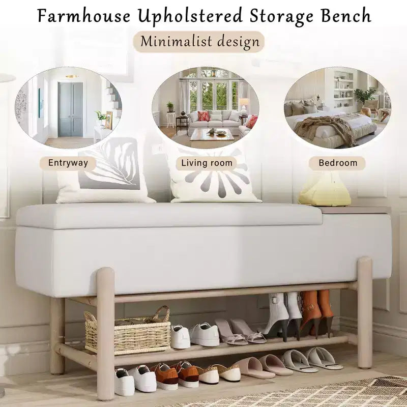 Banc de rangement capitonné moderne avec coffre de rangement et étagère à chaussures, banc d'entrée