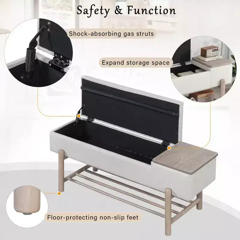 Banc de rangement capitonné moderne avec coffre de rangement et étagère à chaussures, banc d'entrée