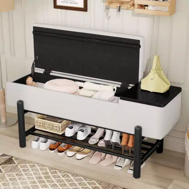 Banc de rangement capitonné moderne avec coffre de rangement et étagère à chaussures, banc d'entrée