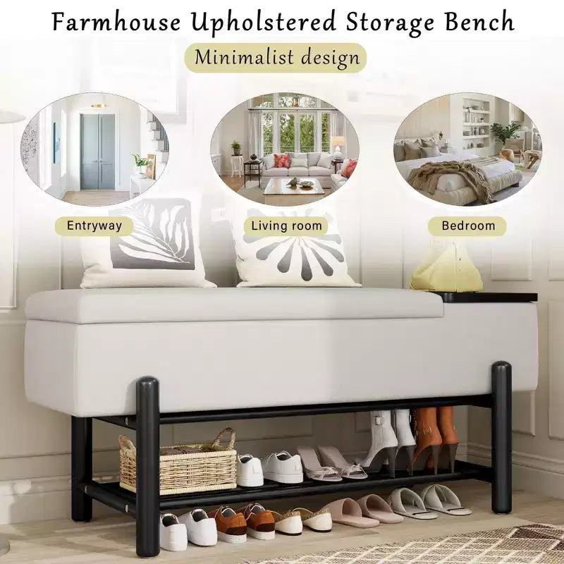 Banc de rangement capitonné moderne avec coffre de rangement et étagère à chaussures, banc d'entrée