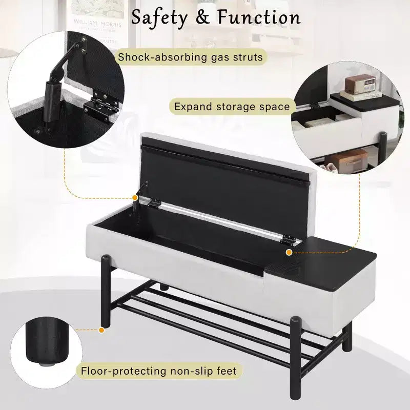 Banc de rangement capitonné moderne avec coffre de rangement et étagère à chaussures, banc d'entrée
