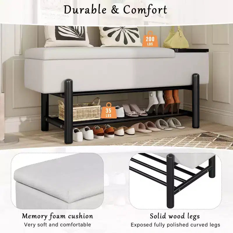 Banc de rangement capitonné moderne avec coffre de rangement et étagère à chaussures, banc d'entrée