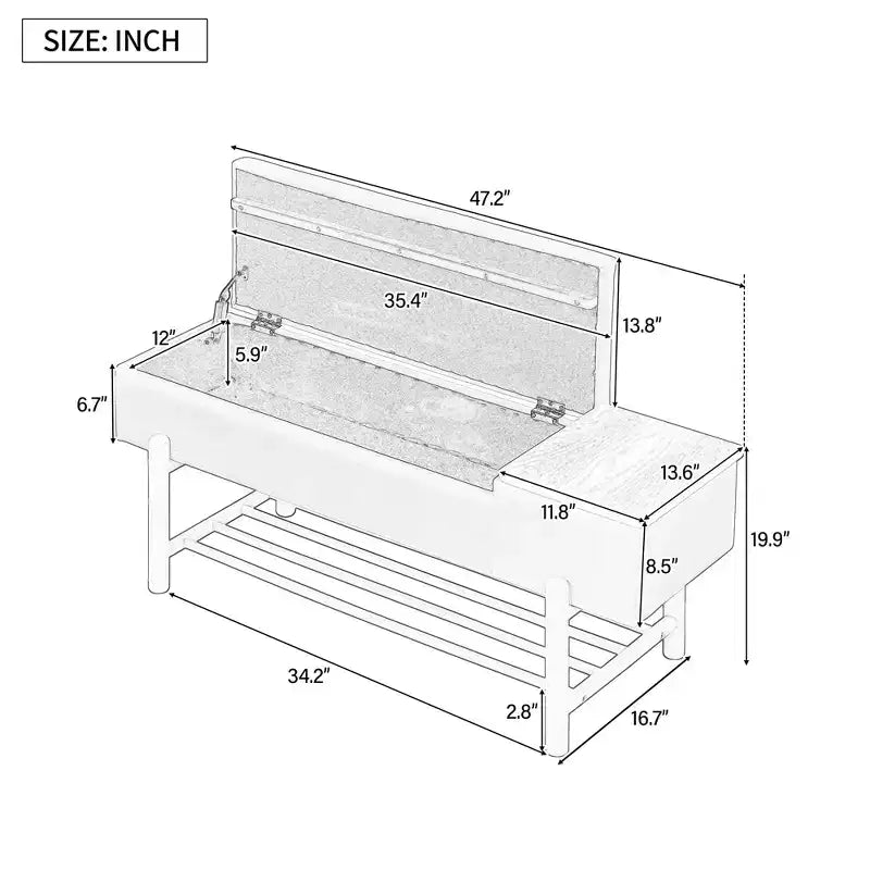 Banc de rangement capitonné moderne avec coffre de rangement et étagère à chaussures, banc d'entrée