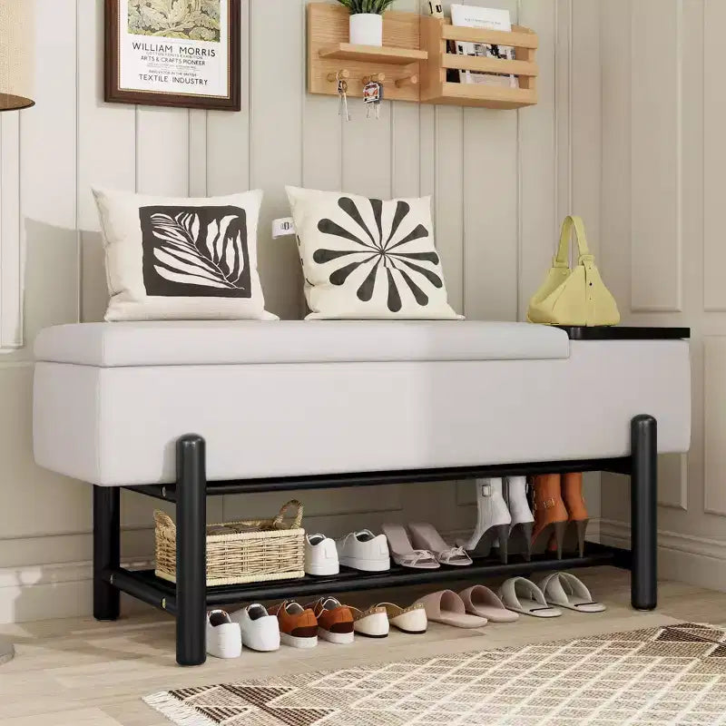 Banc de rangement capitonné moderne avec coffre de rangement et étagère à chaussures, banc d'entrée