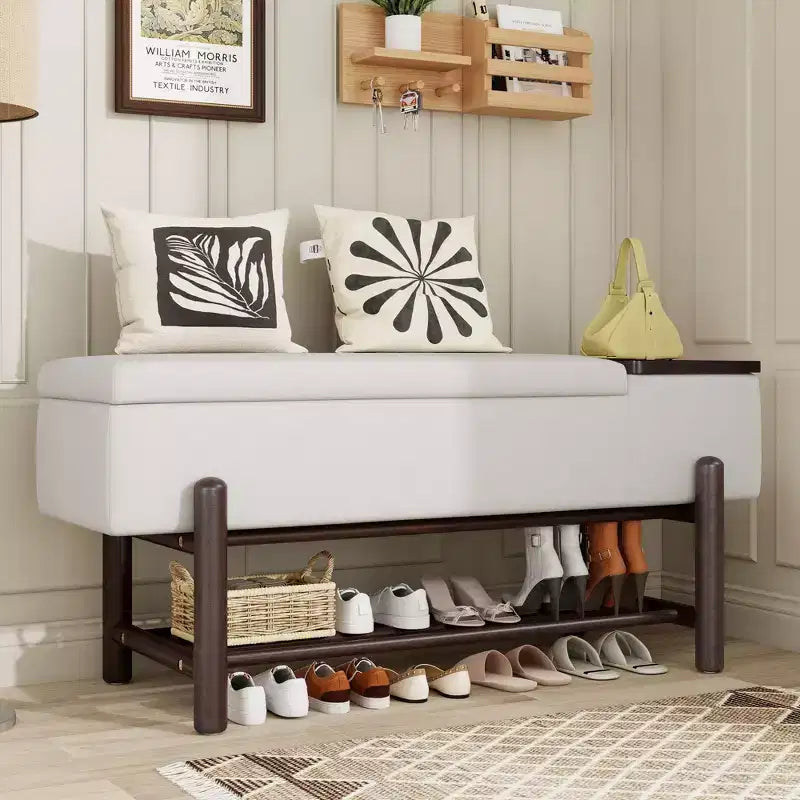 Banc de rangement capitonné moderne avec coffre de rangement et étagère à chaussures, banc d'entrée