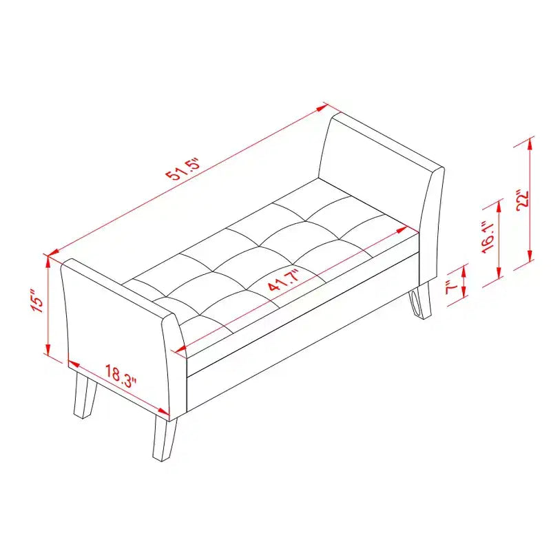 Banc de rangement capitonné en velours avec accoudoirs incurvés et pieds en bois massif, Pouf gris