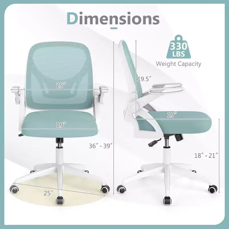 Fauteuil de bureau ergonomique en maille avec support lombaire, accoudoirs relevables et roulettes, 150 kg