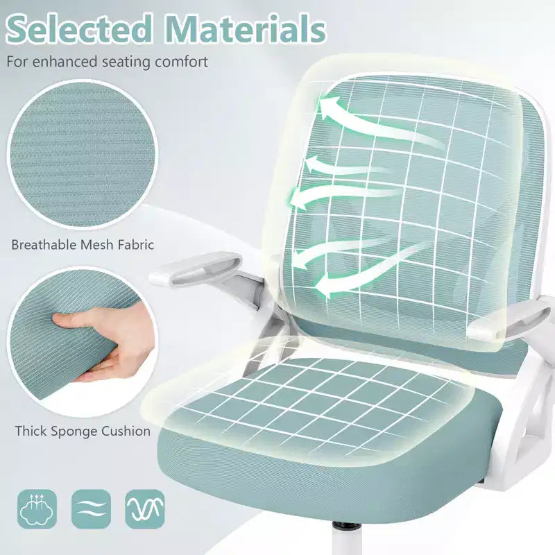 Fauteuil de bureau ergonomique en maille avec support lombaire, accoudoirs relevables et roulettes, 150 kg