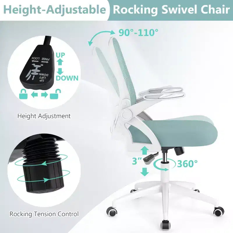 Fauteuil de bureau ergonomique en maille avec support lombaire, accoudoirs relevables et roulettes, 150 kg