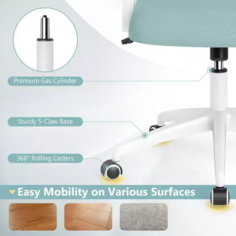 Fauteuil de bureau ergonomique en maille avec support lombaire, accoudoirs relevables et roulettes, 150 kg