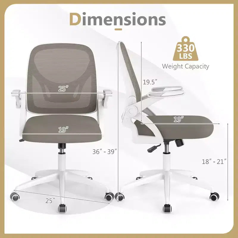 Fauteuil de bureau ergonomique en maille avec support lombaire, accoudoirs relevables et roulettes, 150 kg