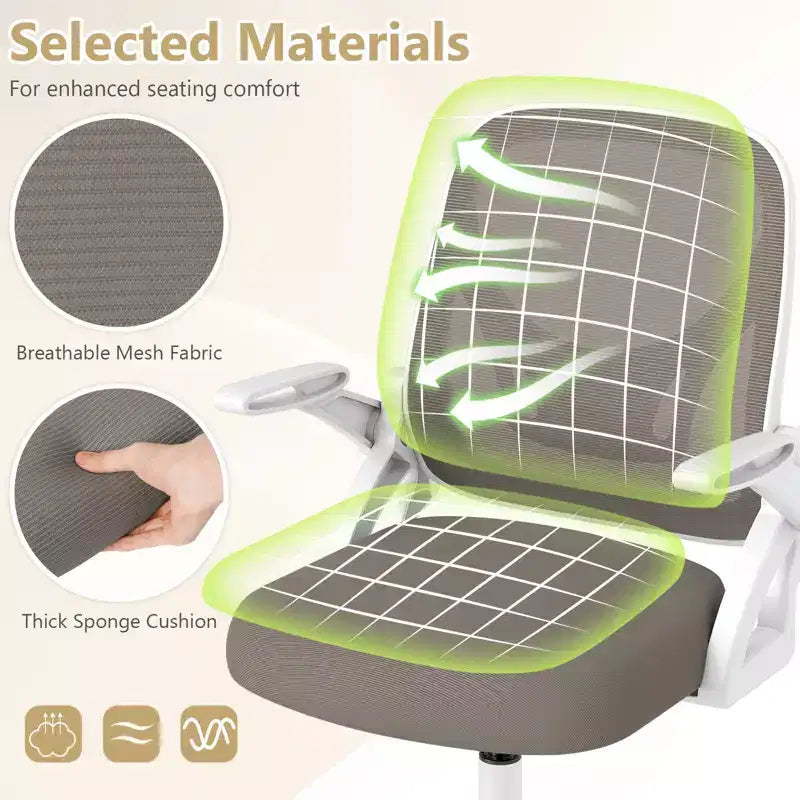 Fauteuil de bureau ergonomique en maille avec support lombaire, accoudoirs relevables et roulettes, 150 kg