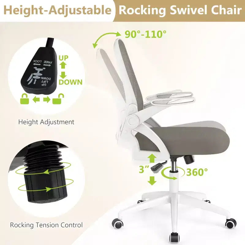 Fauteuil de bureau ergonomique en maille avec support lombaire, accoudoirs relevables et roulettes, 150 kg