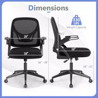 Fauteuil de bureau ergonomique en maille avec support lombaire, accoudoirs relevables et roulettes, 150 kg