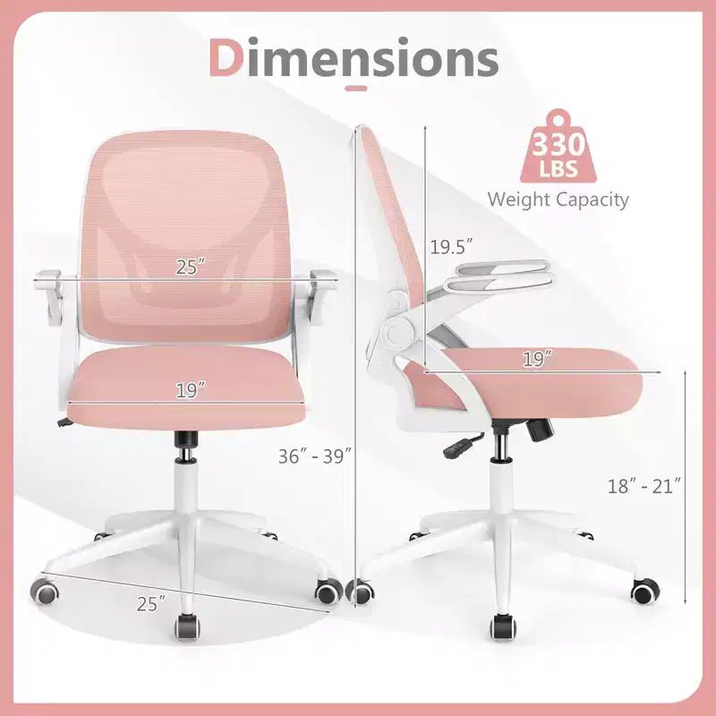 Fauteuil de bureau ergonomique en maille avec support lombaire, accoudoirs relevables et roulettes, 150 kg