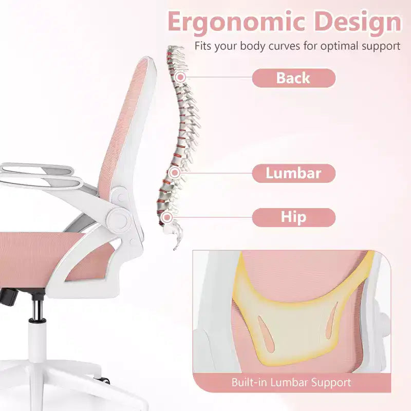 Fauteuil de bureau ergonomique en maille avec support lombaire, accoudoirs relevables et roulettes, 150 kg