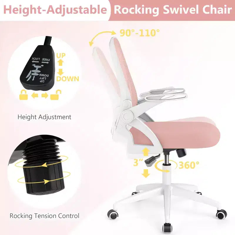 Fauteuil de bureau ergonomique en maille avec support lombaire, accoudoirs relevables et roulettes, 150 kg