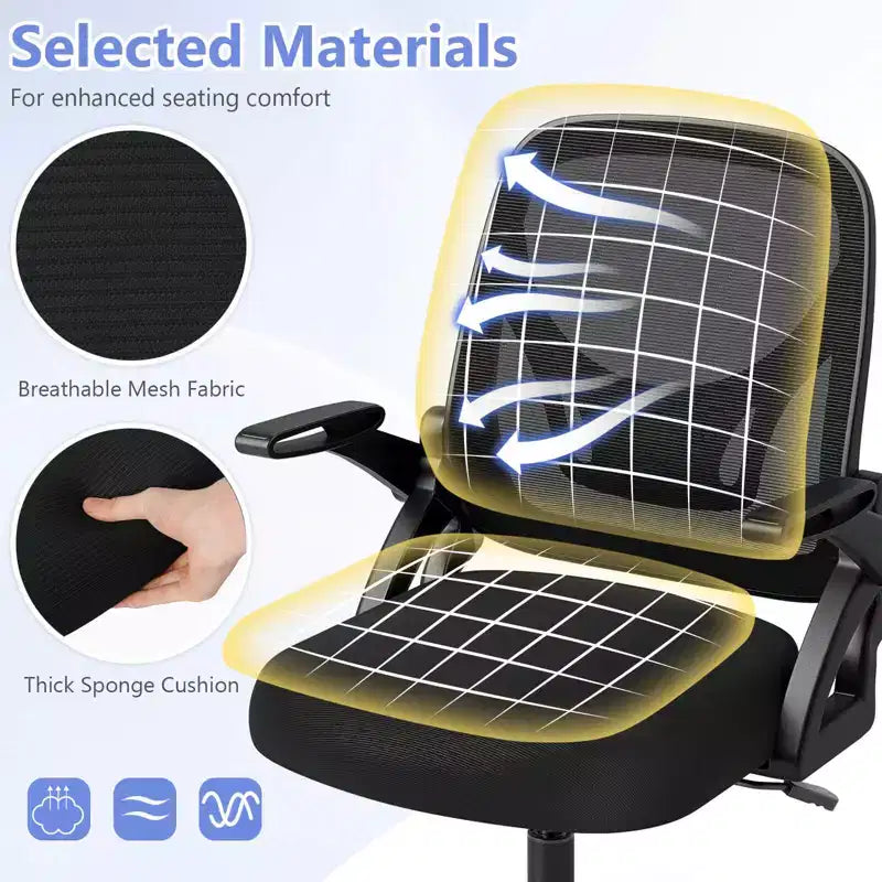 Fauteuil de bureau ergonomique en maille avec support lombaire, accoudoirs relevables et roulettes, 150 kg