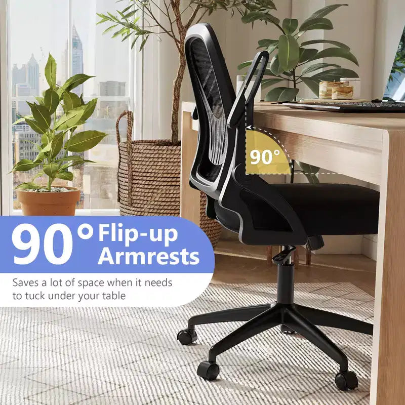 Fauteuil de bureau ergonomique en maille avec support lombaire, accoudoirs relevables et roulettes, 150 kg