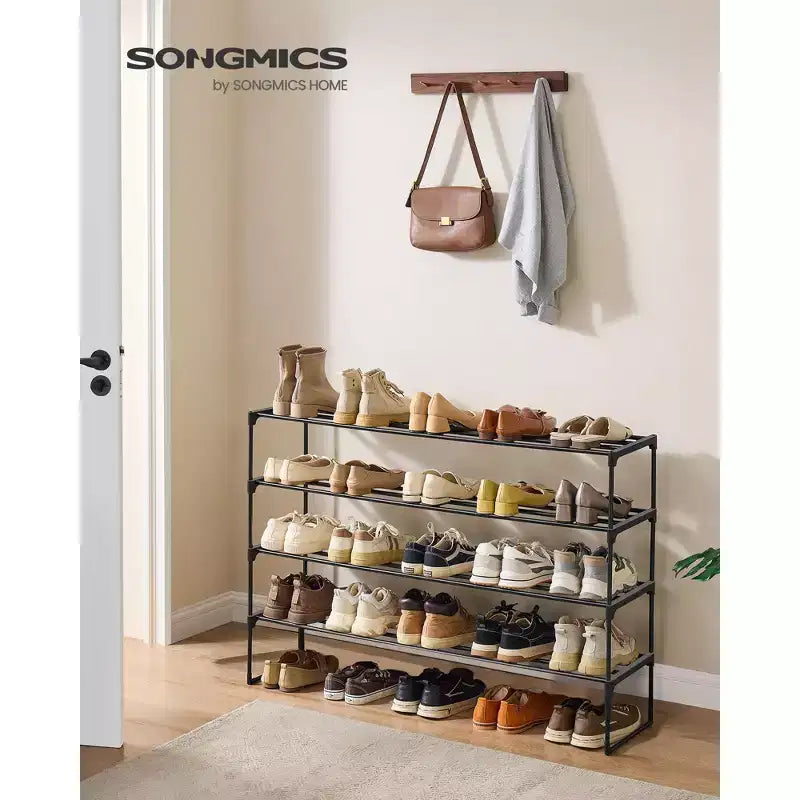 Meuble à chaussures 4 niveaux en métal pour 25-30 paires, empilable et réversible, organisateur d'entrée noir