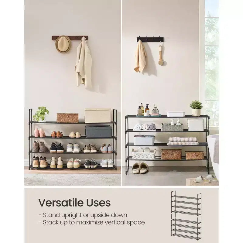 Meuble à chaussures 4 niveaux en métal pour 25-30 paires, empilable et réversible, organisateur d'entrée noir