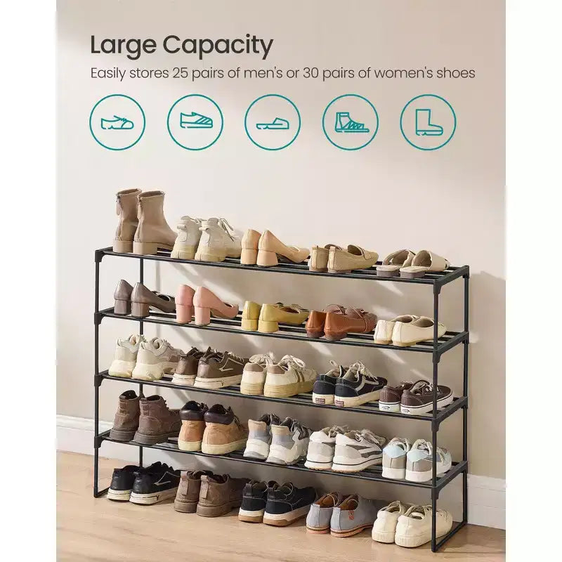 Meuble à chaussures 4 niveaux en métal pour 25-30 paires, empilable et réversible, organisateur d'entrée noir