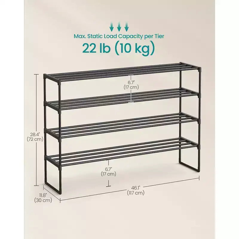 Meuble à chaussures 4 niveaux en métal pour 25-30 paires, empilable et réversible, organisateur d'entrée noir