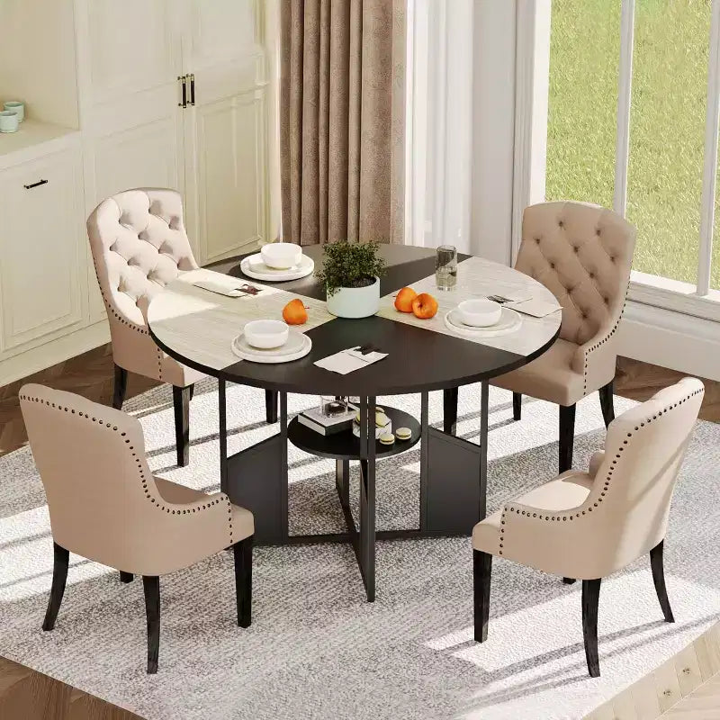 Table à manger ronde de ferme de 150 cm, plateau en bois et piétement en métal, 4 à 6 places, pieds réglables