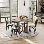 Table à manger ronde de ferme de 150 cm, plateau en bois et piétement en métal, 4 à 6 places, pieds réglables