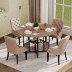 Table à manger ronde de ferme de 150 cm, plateau en bois et piétement en métal, 4 à 6 places, pieds réglables