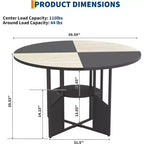 Table à manger ronde de ferme de 150 cm, plateau en bois et piétement en métal, 4 à 6 places, pieds réglables