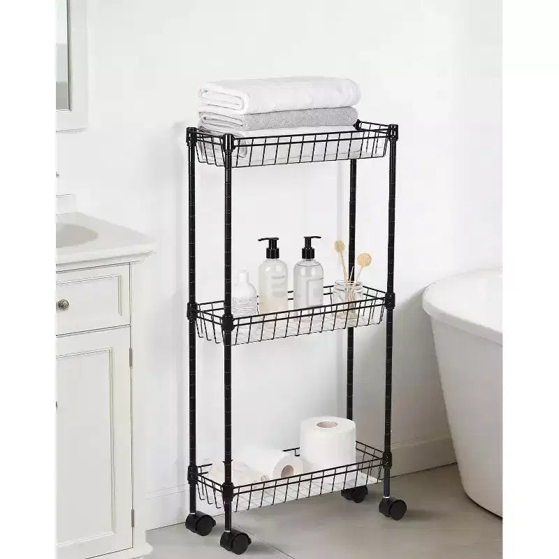 Chariot de Rangement Fin à 3 Niveaux avec Roues et Étagères Réglables, pour les Coins Étroits