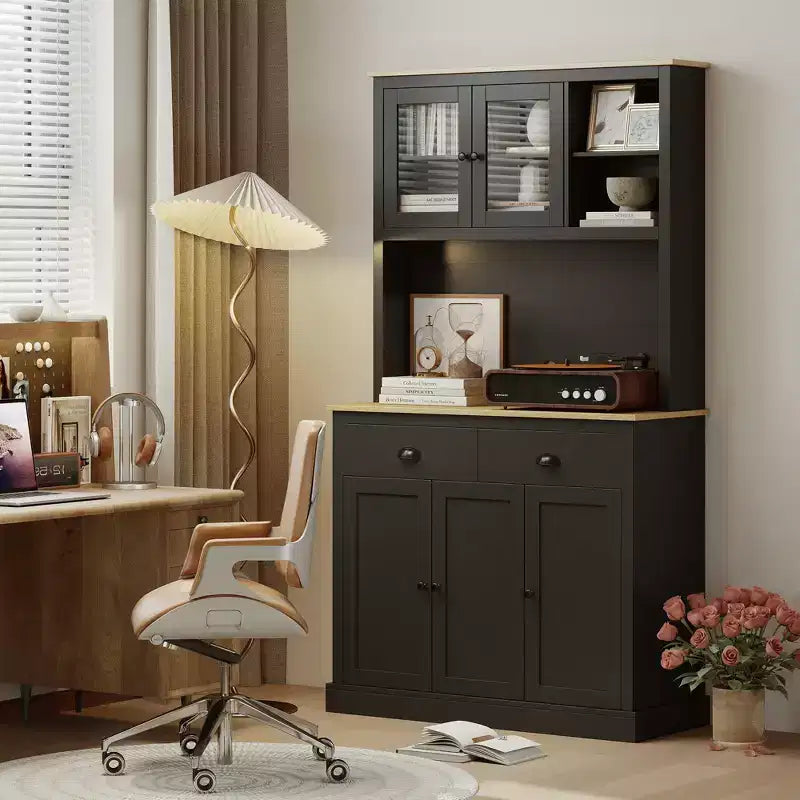 Armoire de cuisine indépendante avec grand plan de travail et étagères réglables, buffet de cuisine moderne