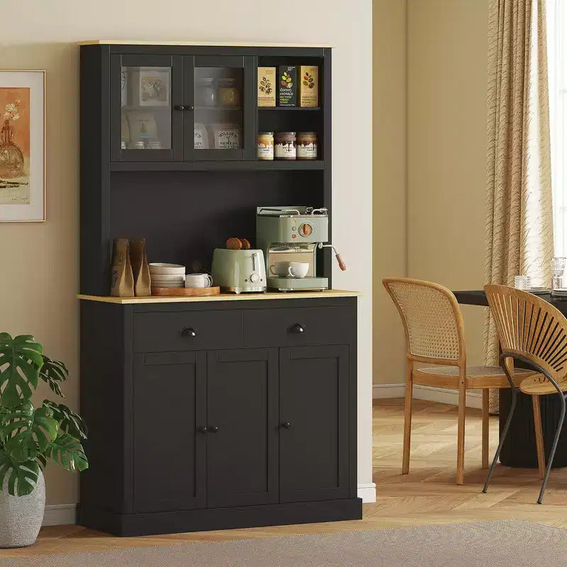 HOMCOM Freestanding Kitchen Cabinet with Wide Countertop, Tall Pantry Cabinet with Adjustable Shelves, Modern Hutch for Dining Room