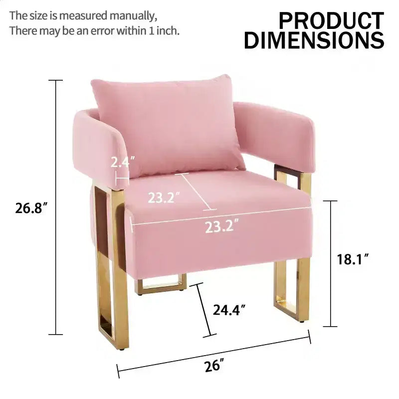 Lot de 2 fauteuils d'appoint modernes rembourrés avec pieds carrés en métal doré et coussin en mousse, 66 cm (largeur)