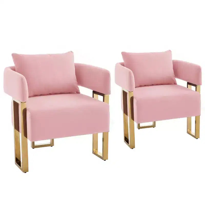 Lot de 2 fauteuils d'appoint modernes rembourrés avec pieds carrés en métal doré et coussin en mousse, 66 cm (largeur)