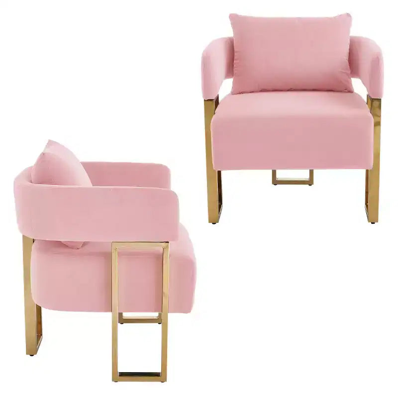 Lot de 2 fauteuils d'appoint modernes rembourrés avec pieds carrés en métal doré et coussin en mousse, 66 cm (largeur)